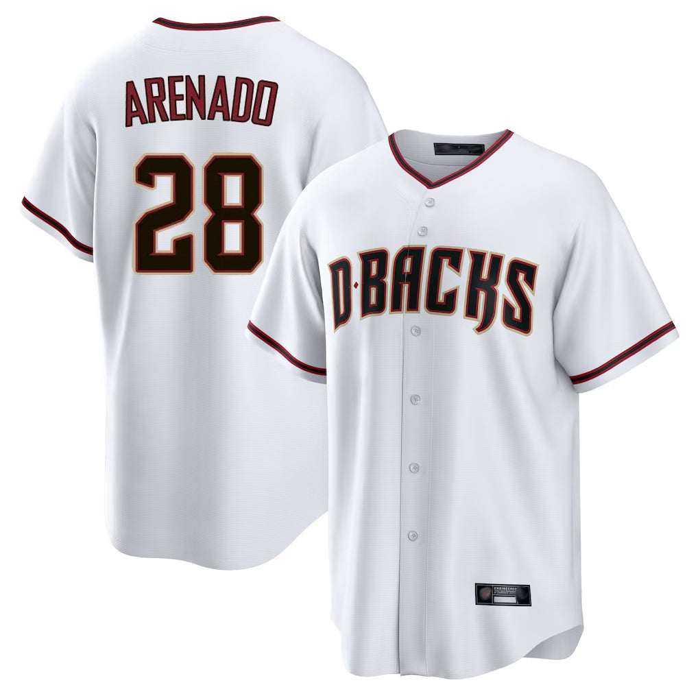 A.Diamondbacks #28 Nolan Arenado Player White Home Game Edoa Stitched Jerseys