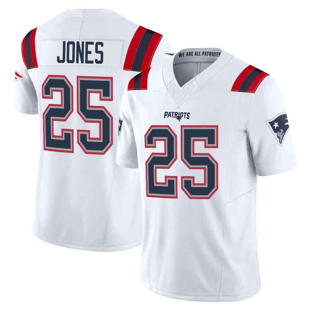 NE.Patriots #25 Marcus Jones Player White Limited Vapor F.U.S.E. Home Game Edoa Stitched Jerseys