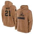 C.Browns #21 Denzel Ward Player Brown Salute to Service Hoodies Limited Game Edoa Stitched Jerseys
