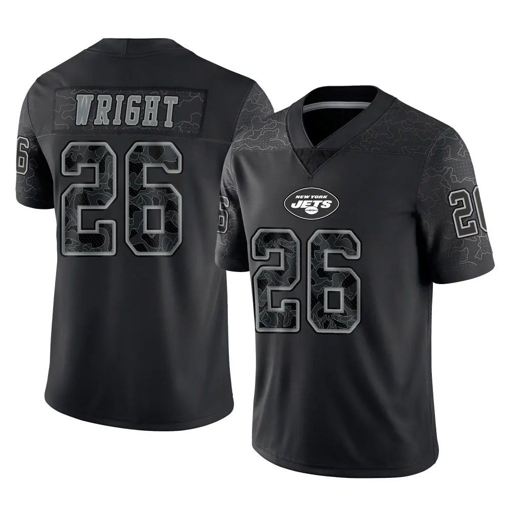 NY.Jets #26 Nahshon Wright Player Stealth Black Limited Reflective Home Game Edoa Stitched Jerseys