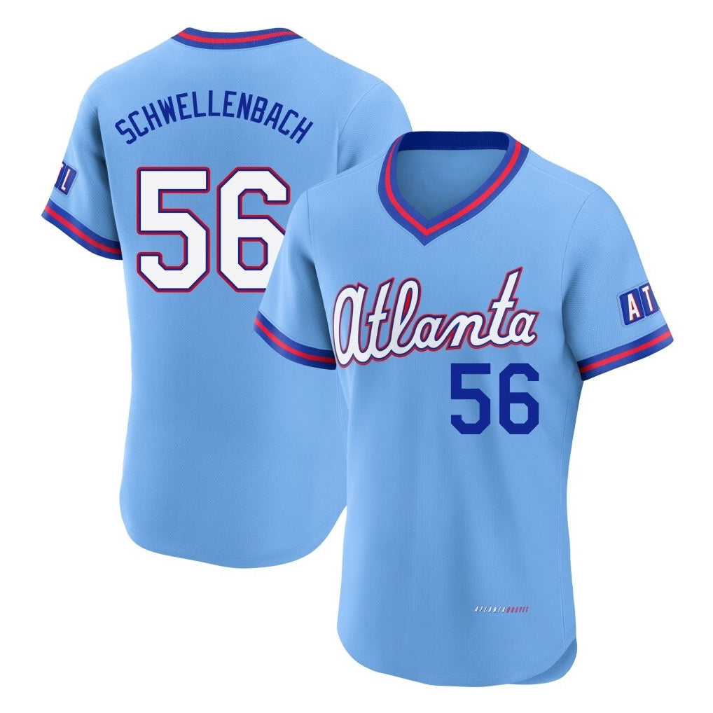 A.Braves #56 Spencer Schwellenbach Player Powder Blue 2026 City Connect T-shirt Limited Elite Home Game Edoa Stitched Jerseys