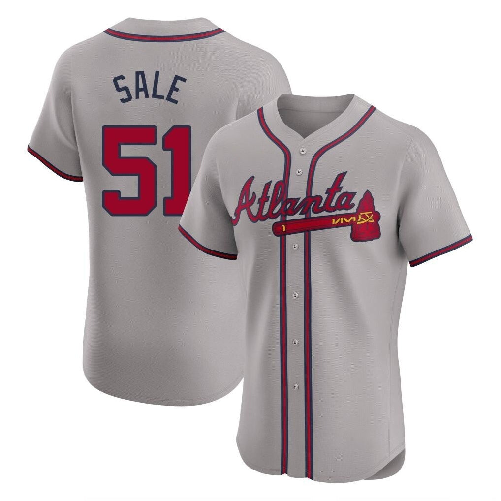 A.Braves #51 Chris Sale Player Gray Limited Elite Home Game Edoa Stitched Jerseys