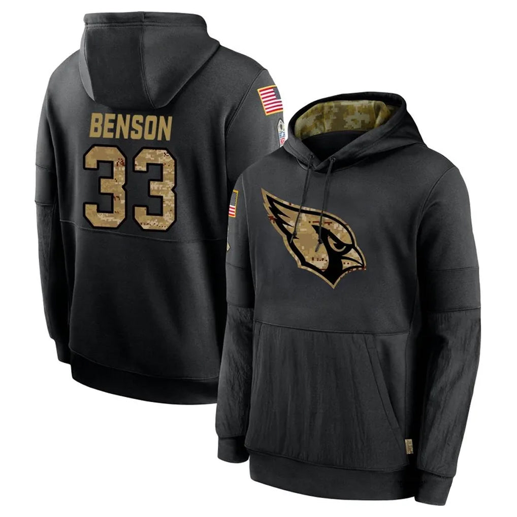 A.Cardinals #33 Trey Benson Player Black Salute to Service Hoodies Edoa Stitched Jerseys