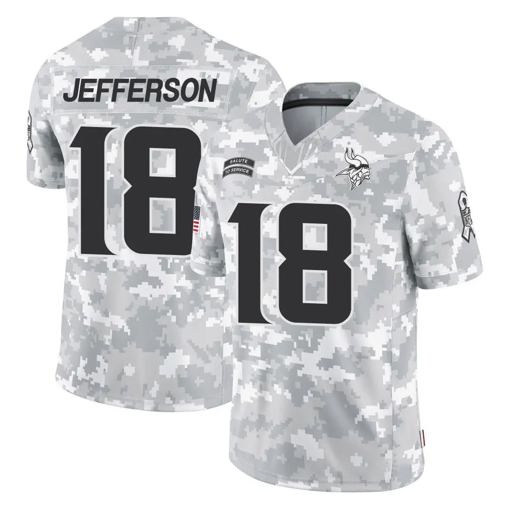 M.Vikings #18 Justin Jefferson Player Arctic Camo Salute To Service Limited Game Edoa Stitched Jerseys