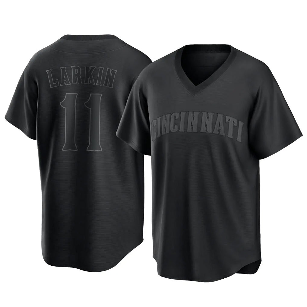 C.Reds #11 Barry Larkin Player Black T-shirt Game Home Edoa Stitched Jerseys