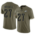 P.Eagles #27 Quinyon Mitchell Player Olive Salute To Service Limited Edoa Stitched Jerseys