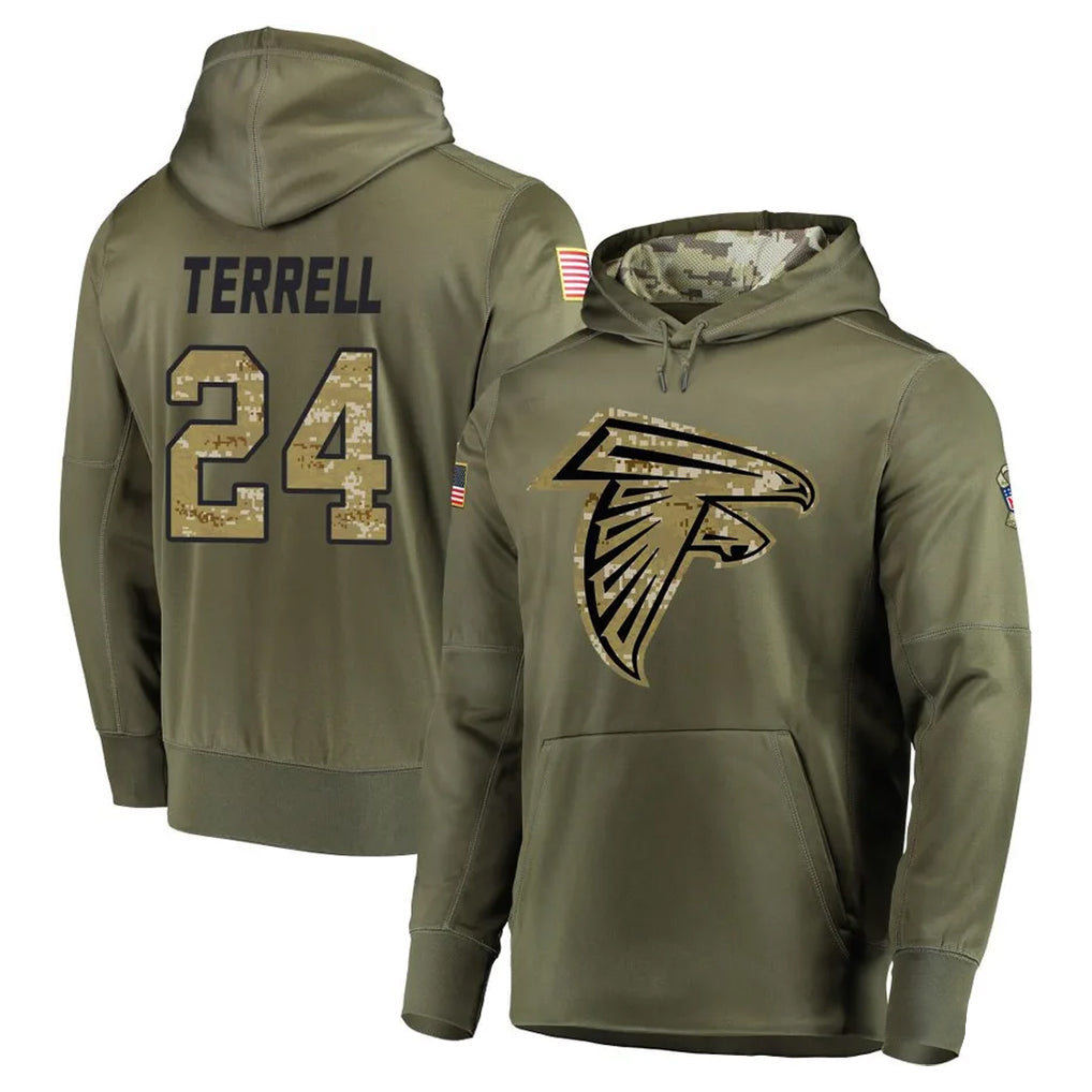 A.Falcons #24 A.J. Terrell Jr. Player Olive Salute to Service Club Fleece Hoodie Edoa Stitched Jerseys