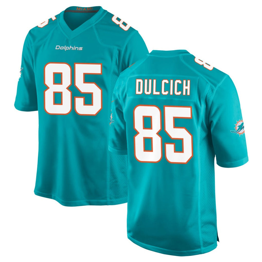 M.Dolphins #85 Greg Dulcich Player Aqua Home Game Edoa Stitched Jerseys
