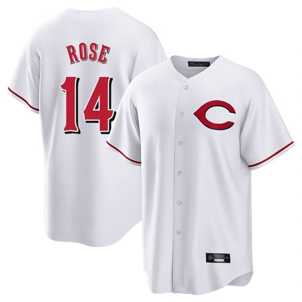 C.Reds #14 Pete Rose Player White Home Game Edoa Stitched Jerseys