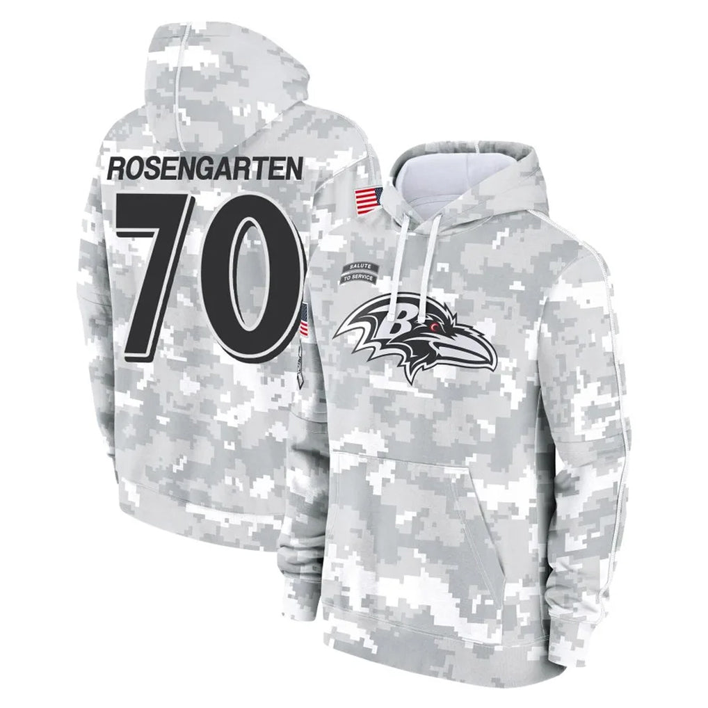 B.Ravens #70 Roger Rosengarten Player Arctic Camo Salute to Service Pullover Hoodie Edoa Stitched Jerseys