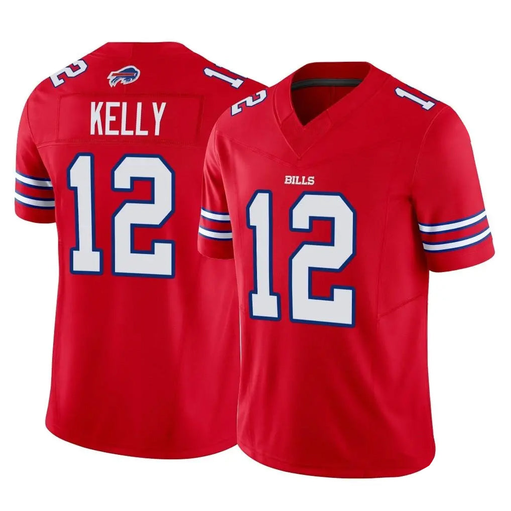 B.Bills #12 Jim Kelly Player Red Vapor F.U.S.E. Jersey Limited Home Game Edoa Stitched Jerseys