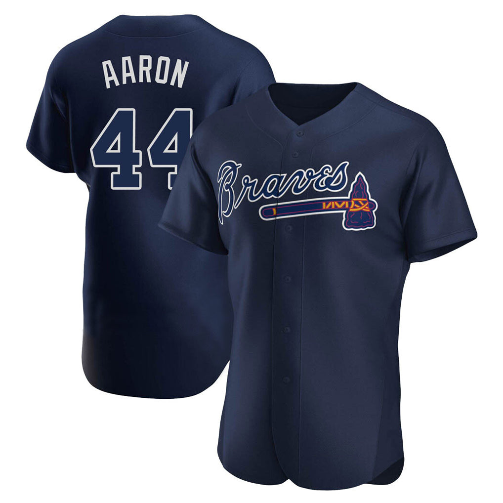 A.Braves #44 Hank Aaron Player Navy Alternate Limited Elite Home Game Edoa Stitched Jerseys