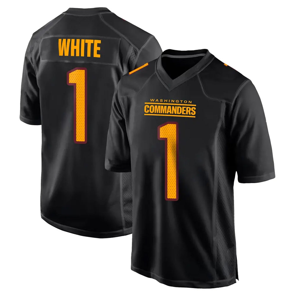 W.Commanders #1 Rachaad White Player Black Carbon Fashion Home Game Edoa Stitched Jerseys