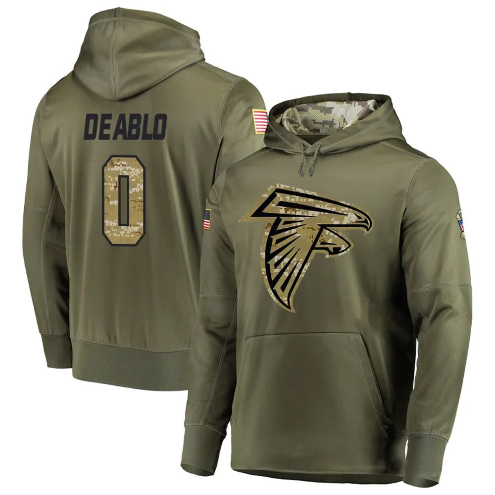 A.Falcons #0 Divine Deablo Player Olive Salute to Service Hoodies Edoa Stitched Jerseys