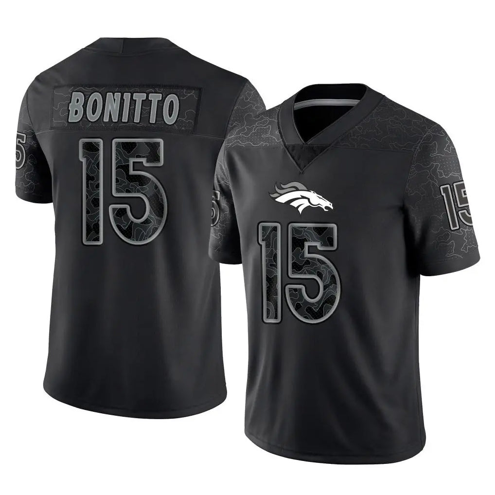 D.Broncos #15 Nik Bonitto Player Black Reflective Limited Edoa Stitched Jerseys