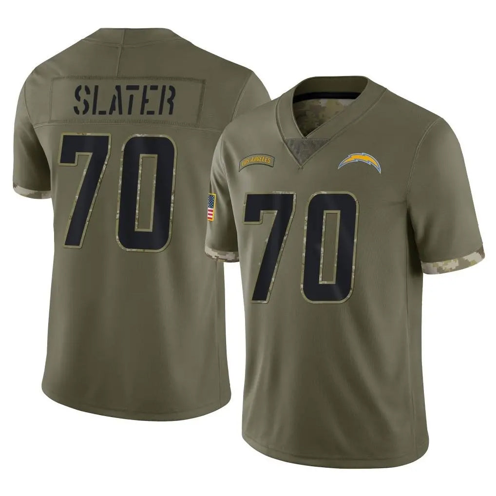 LA.Chargers #70 Rashawn Slater Player Olive Salute To Service Limited Edoa Stitched Jerseys