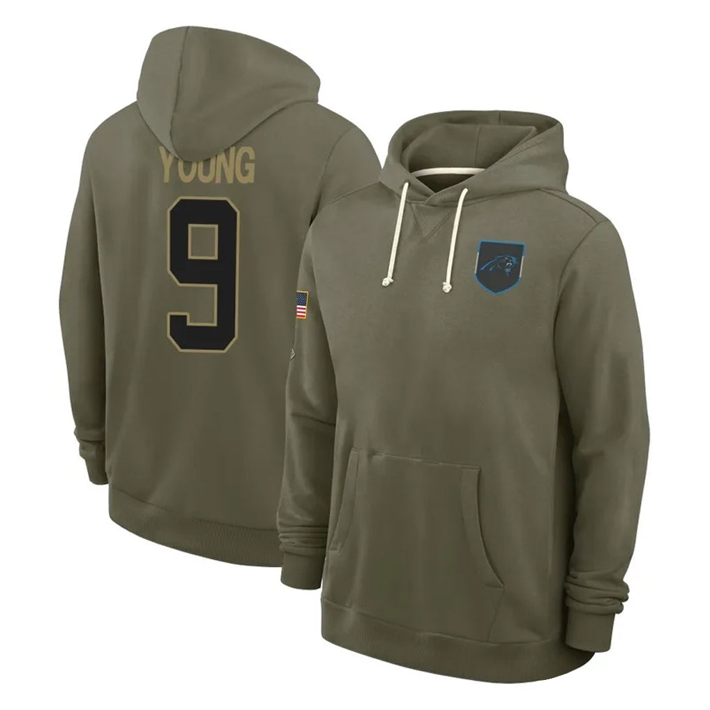 C.Panthers #9 Bryce Young Player Olive Salute to Service Hoodies Game Edoa Stitched Jerseys
