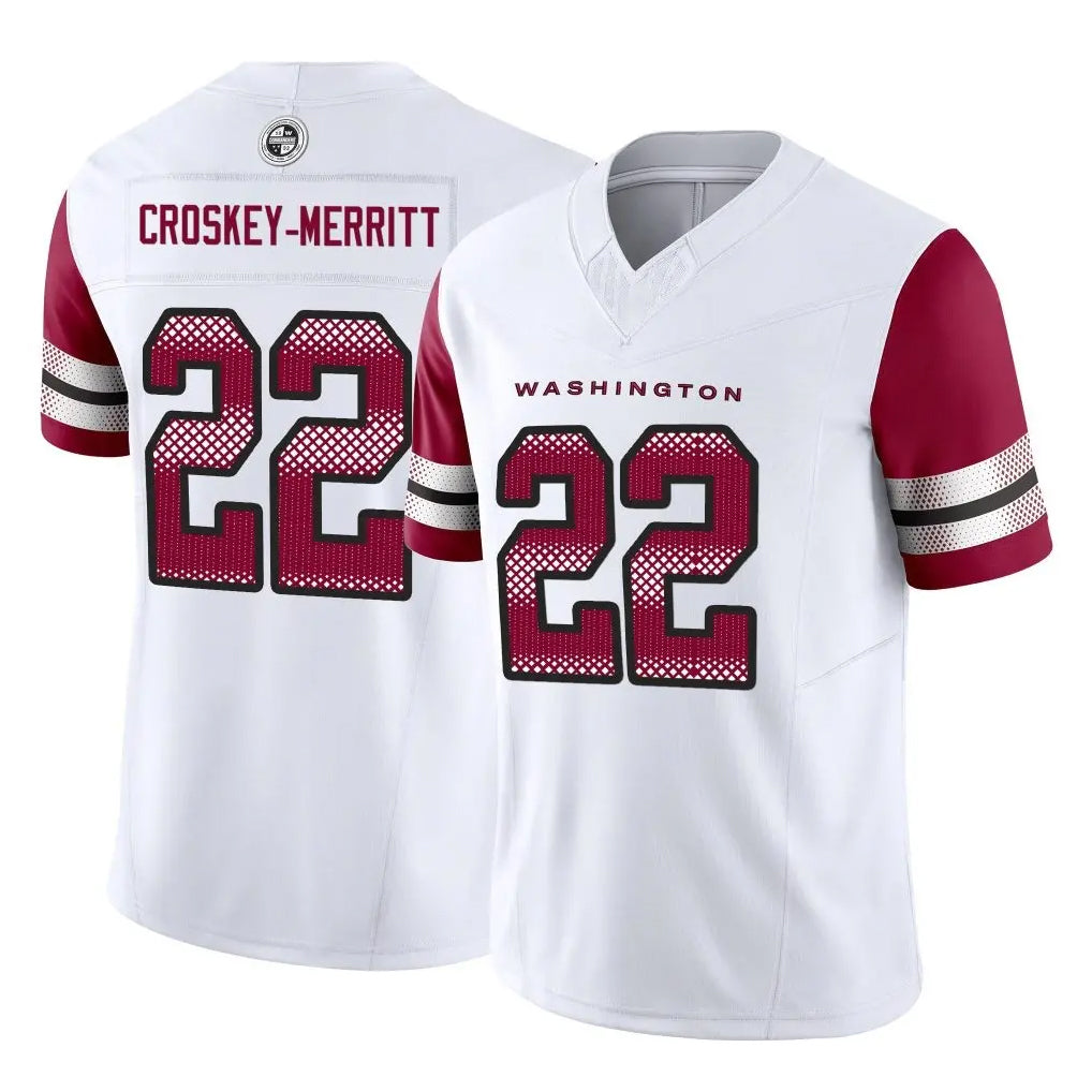W.Commanders #22 Jacory Croskey-Merritt Player White Vapor F.U.S.E. Limited Home Game Edoa Stitched Jerseys