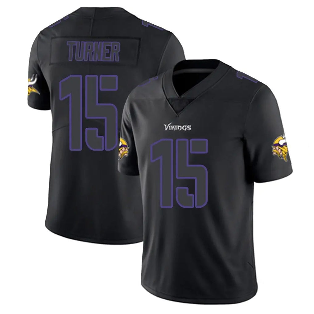 M.Vikings #15 Dallas Turner Player Black Impact LImited Home Game Edoa Stitched Jerseys