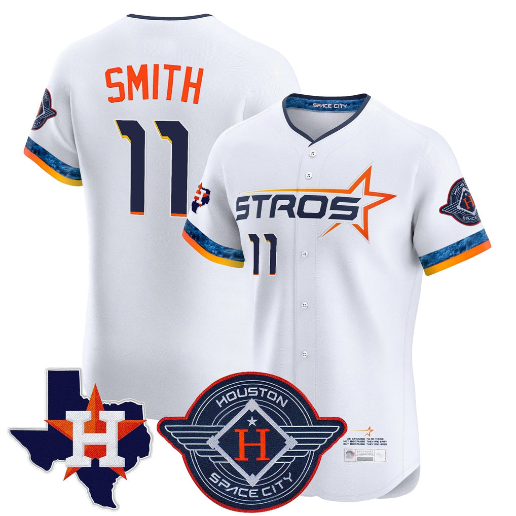 H.Astros #11 Cam Smith Player White City Connect Texas Patch Vapor Premier Limited Elite Home Edoa Stitched Jerseys