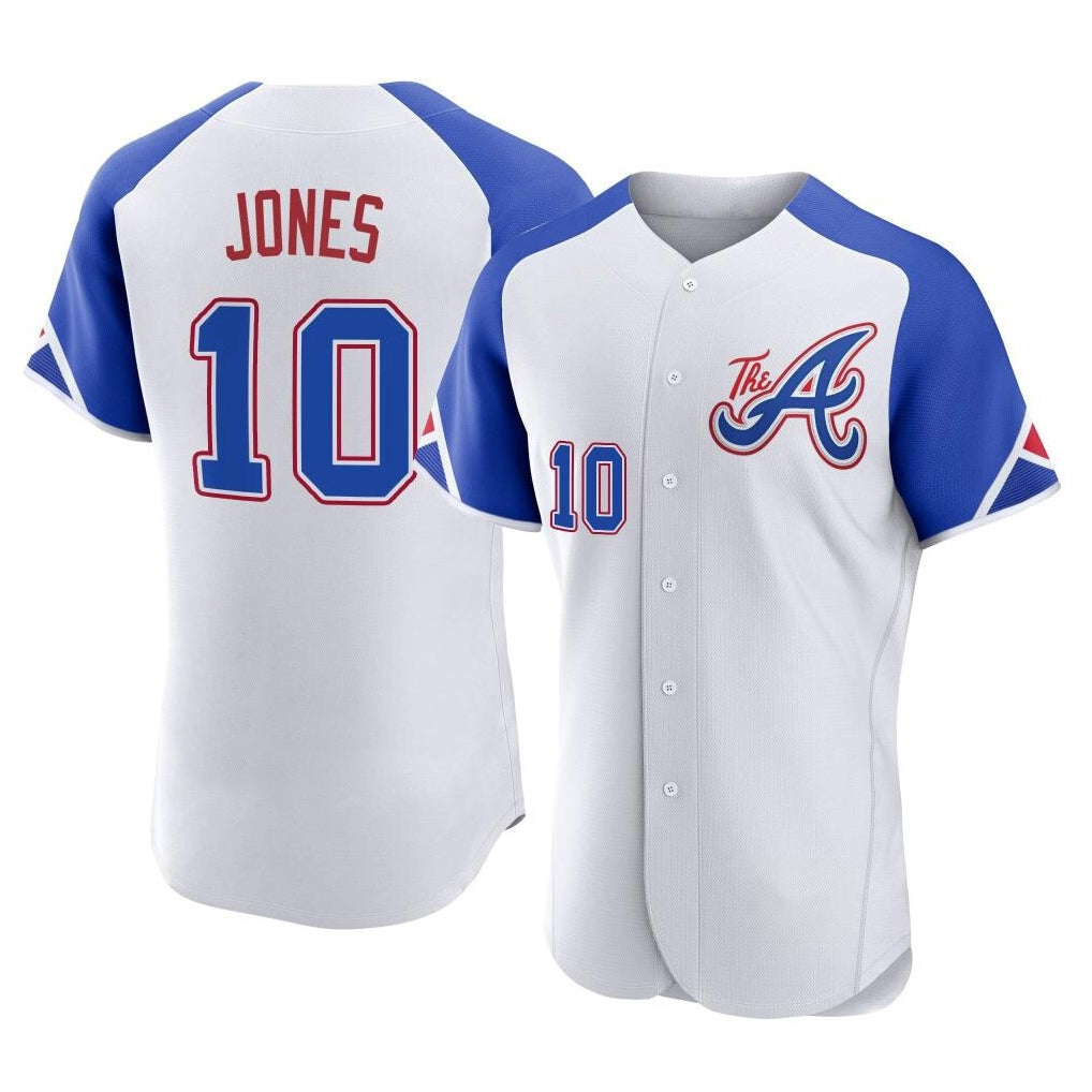 A.Braves #10 Chipper Jones Player White City Connect Limited Elite Home Game Edoa Stitched Jerseys