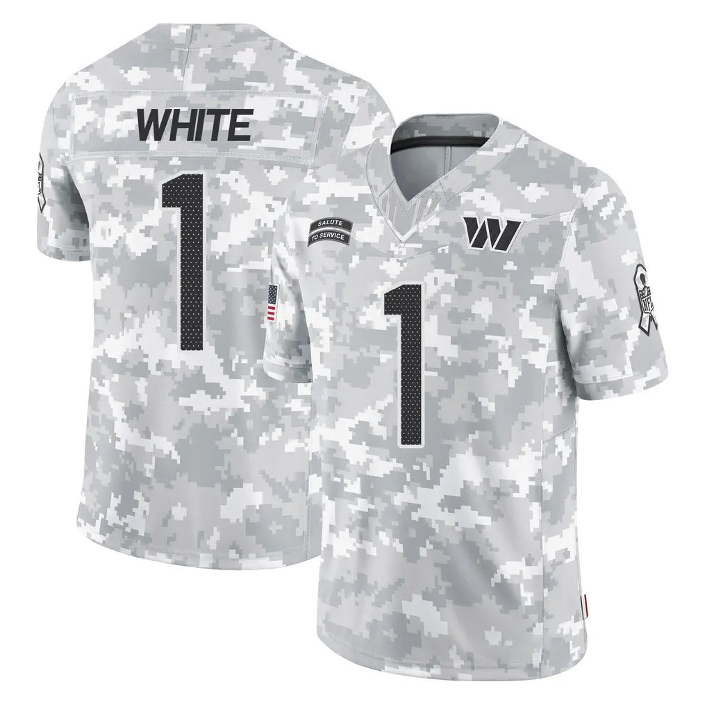 W.Commanders #1 Rachaad White Player Arctic Camo Limited Salute To Service Home Game Edoa Stitched Jerseys