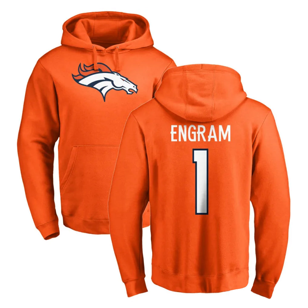 D.Broncos #1 Evan Engram Player Orange Pullover Hoodie Limited Edoa Stitched Jerseys