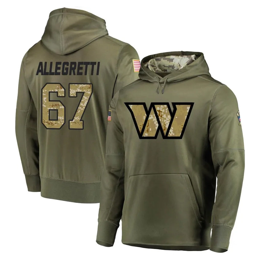 W.Commanders #67 Nick Allegretti Player Olive Salute to Service Pullover Hoodie Limited Home Game Edoa Stitched Jerseys