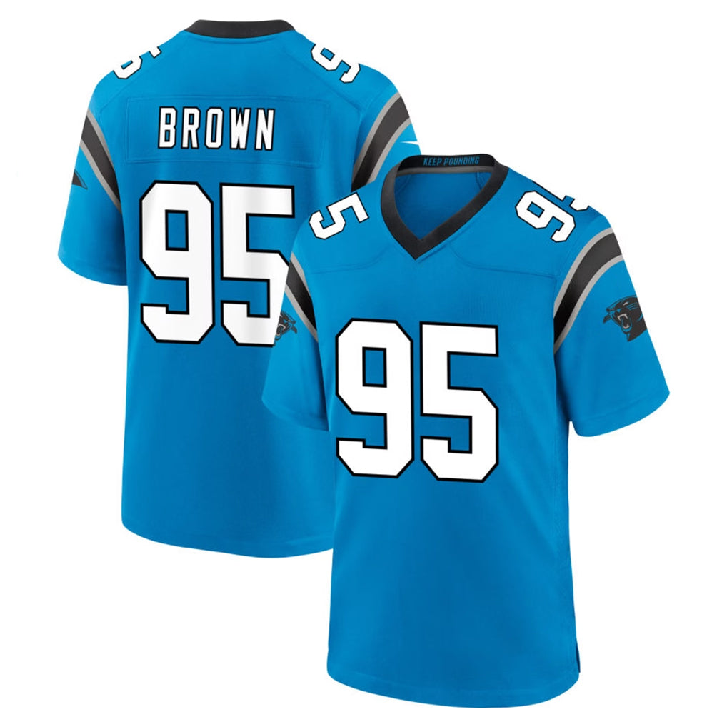 C.Panthers #95 Derrick Brown Player Blue Home Game Edoa Stitched Jerseys