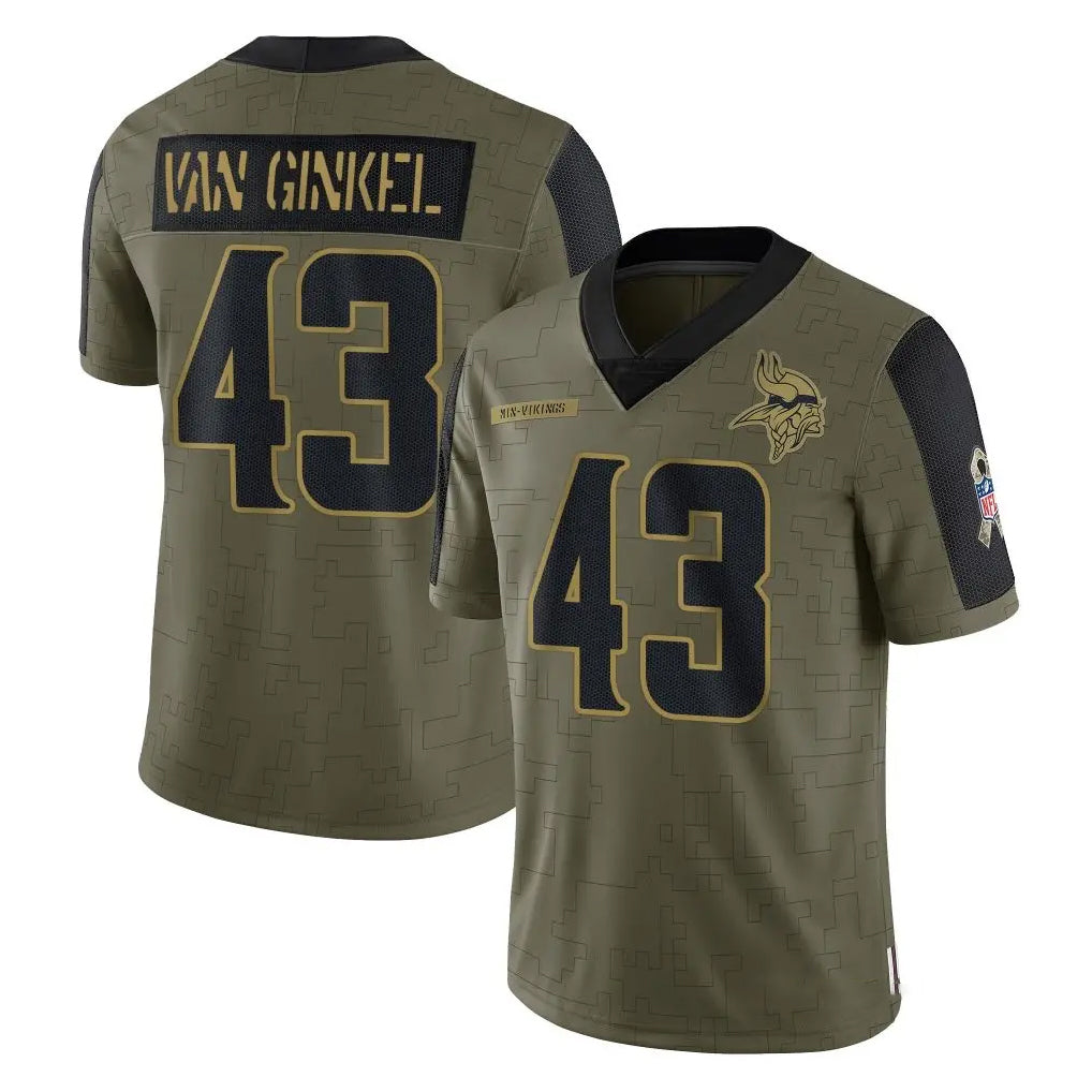 M.Vikings #43 Andrew Van Ginkel Player Olive Salute To Service Limited Game Edoa Stitched Jerseys