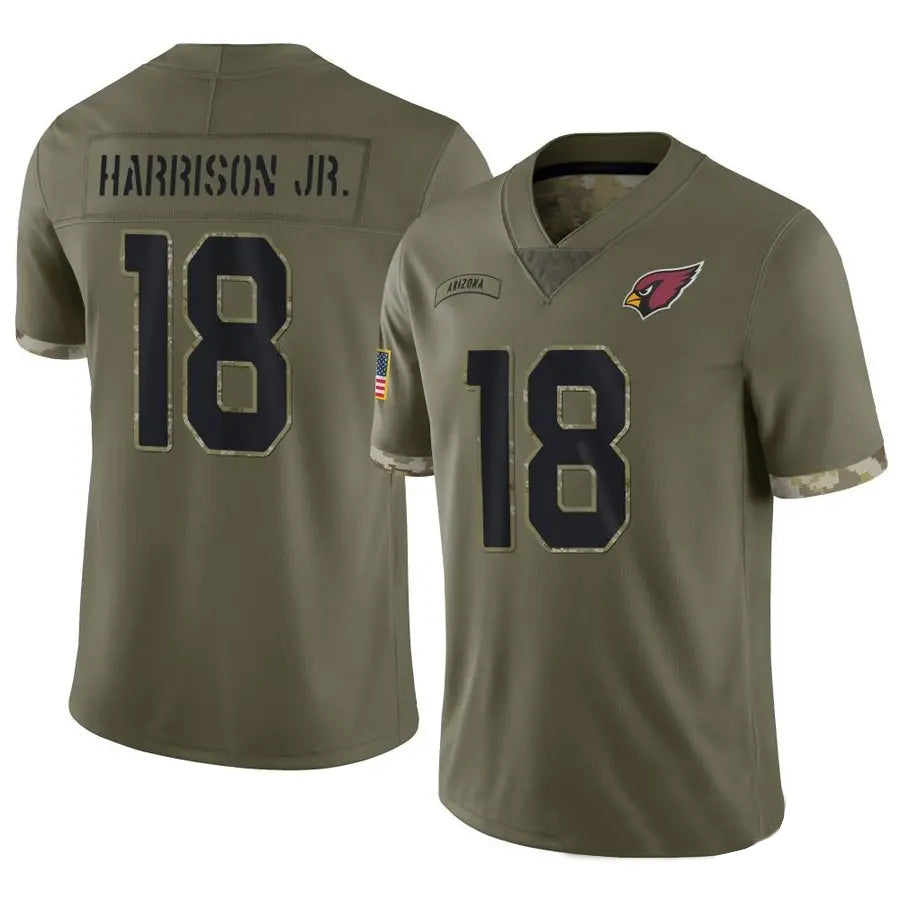 A.Cardinals #18 Marvin Harrison Jr. Player Olive Salute To Service Edoa Stitched Jerseys