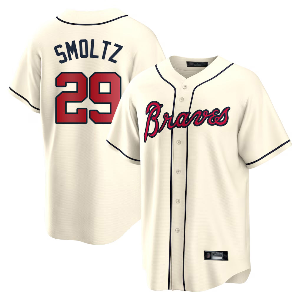A.Braves #29 John Smoltz Player Cream Home Game Edoa Stitched Jerseys