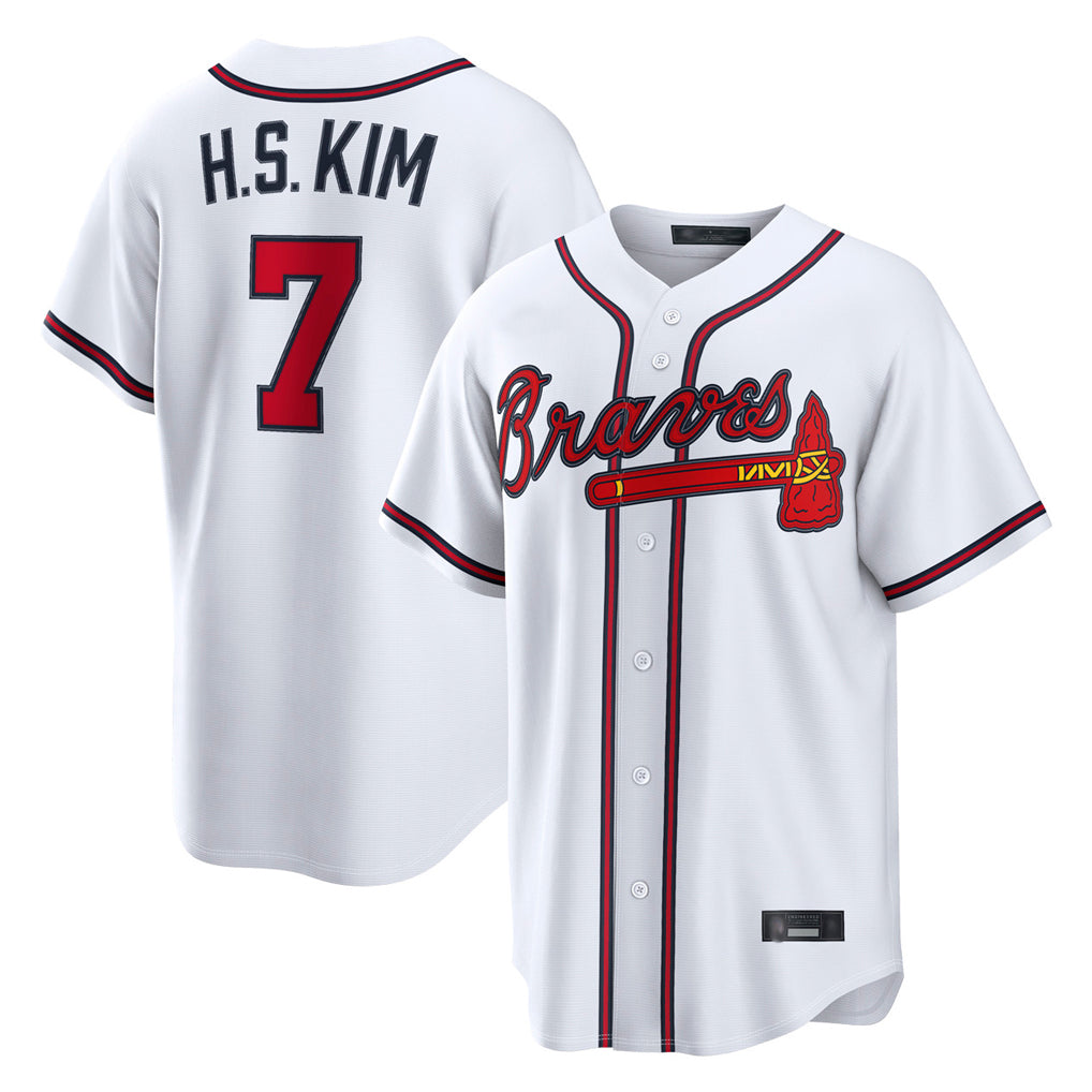 A.Braves #7 Ha-Seong Kim Player White Home Game Edoa Stitched Jerseys
