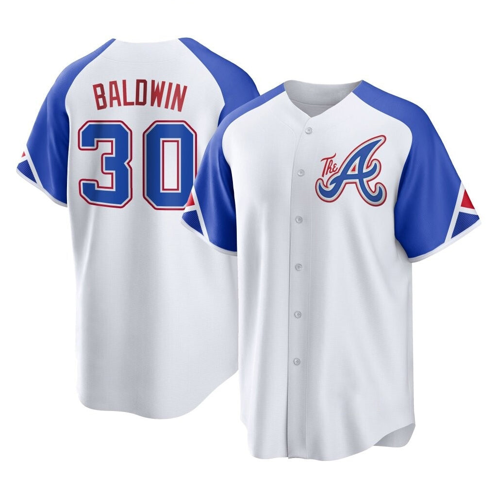 A.Braves #30 Drake Baldwin Player White City Connect Home Game Edoa Stitched Jerseys