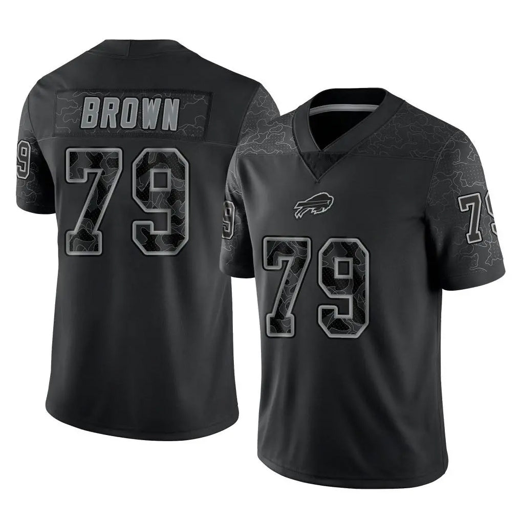 B.Bills #79 Spencer Brown Player Black RFLCTV Limited Edoa Stitched Jerseys