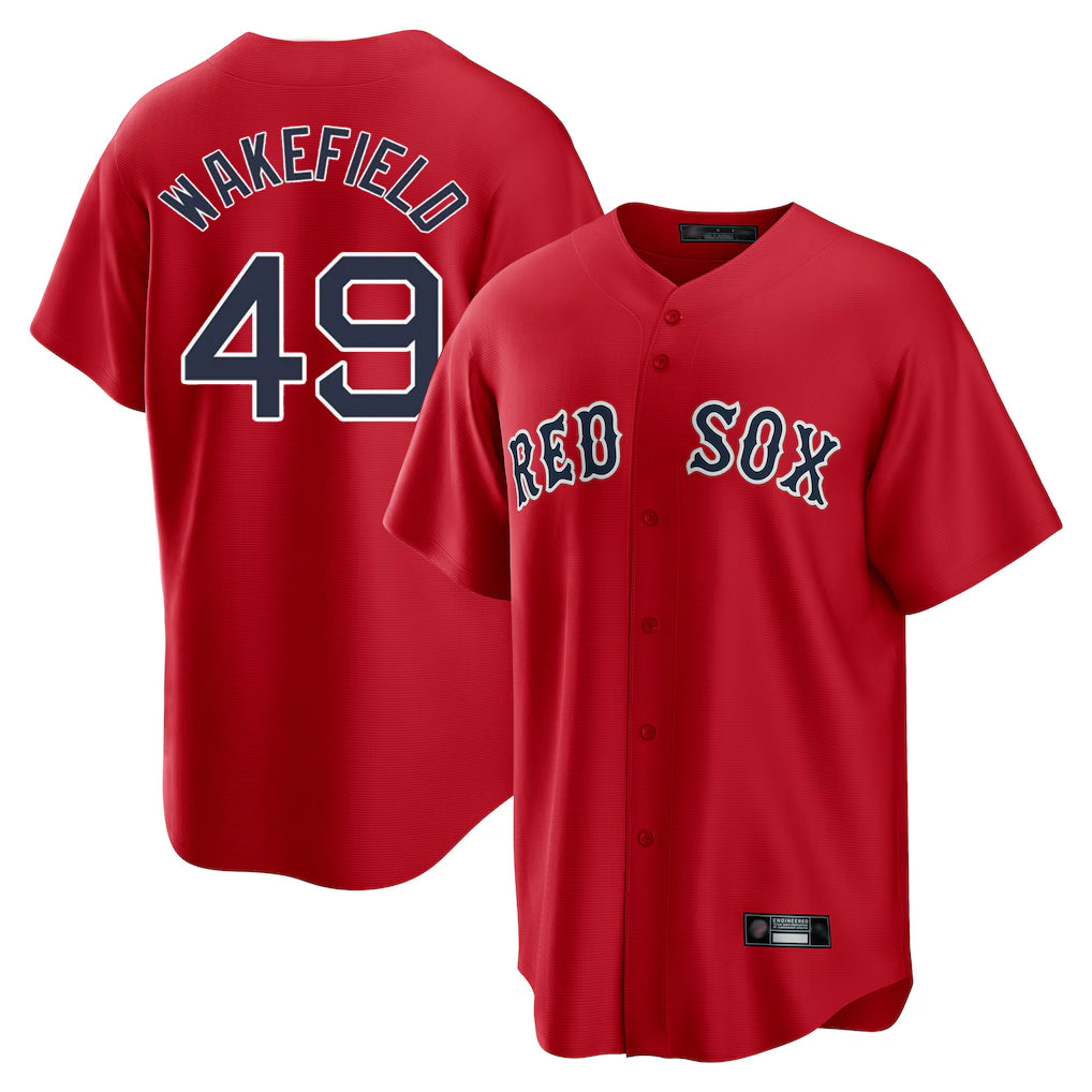 B.Red Sox #49 Tim Wakefield Player Red Home Game Edoa Stitched Jerseys
