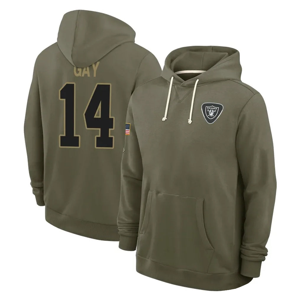 LV.Raiders #14 Matt Gay Player Olive Salute to Service Pullover Hoodies Limited Edoa Stitched Jerseys