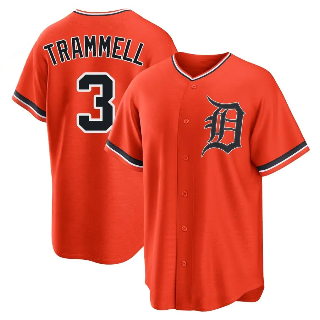 D.Tigers #3 Alan Trammell Player Orange Home Game Edoa Stitched Jerseys