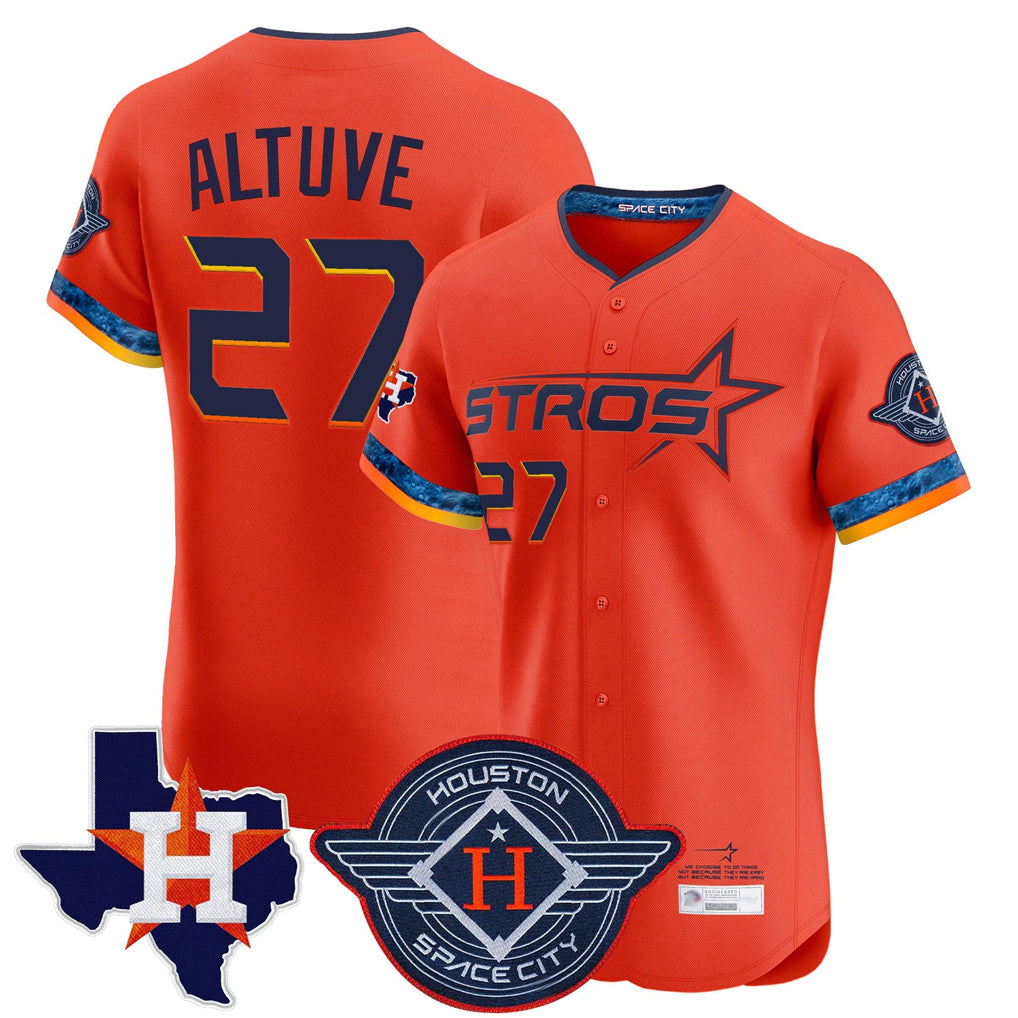 H.Astros #27 Jose Altuve Player Orange City Connect Texas Patch Vapor Premier Limited Elite Home Edoa Stitched Jerseys