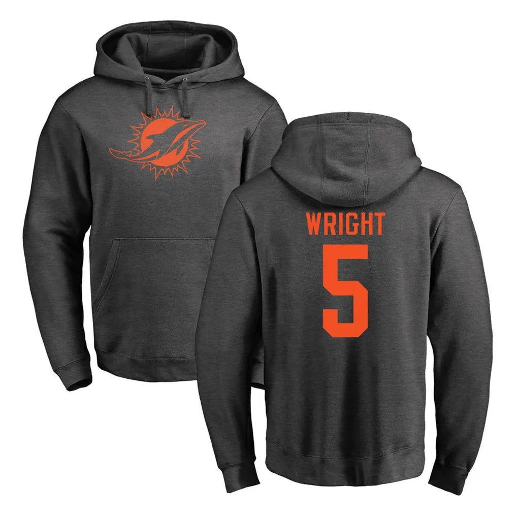 M.Dolphins #5 Jaylen Wright Player Darkgray Pullover Hoodies Limited Edoa Stitched Jerseys