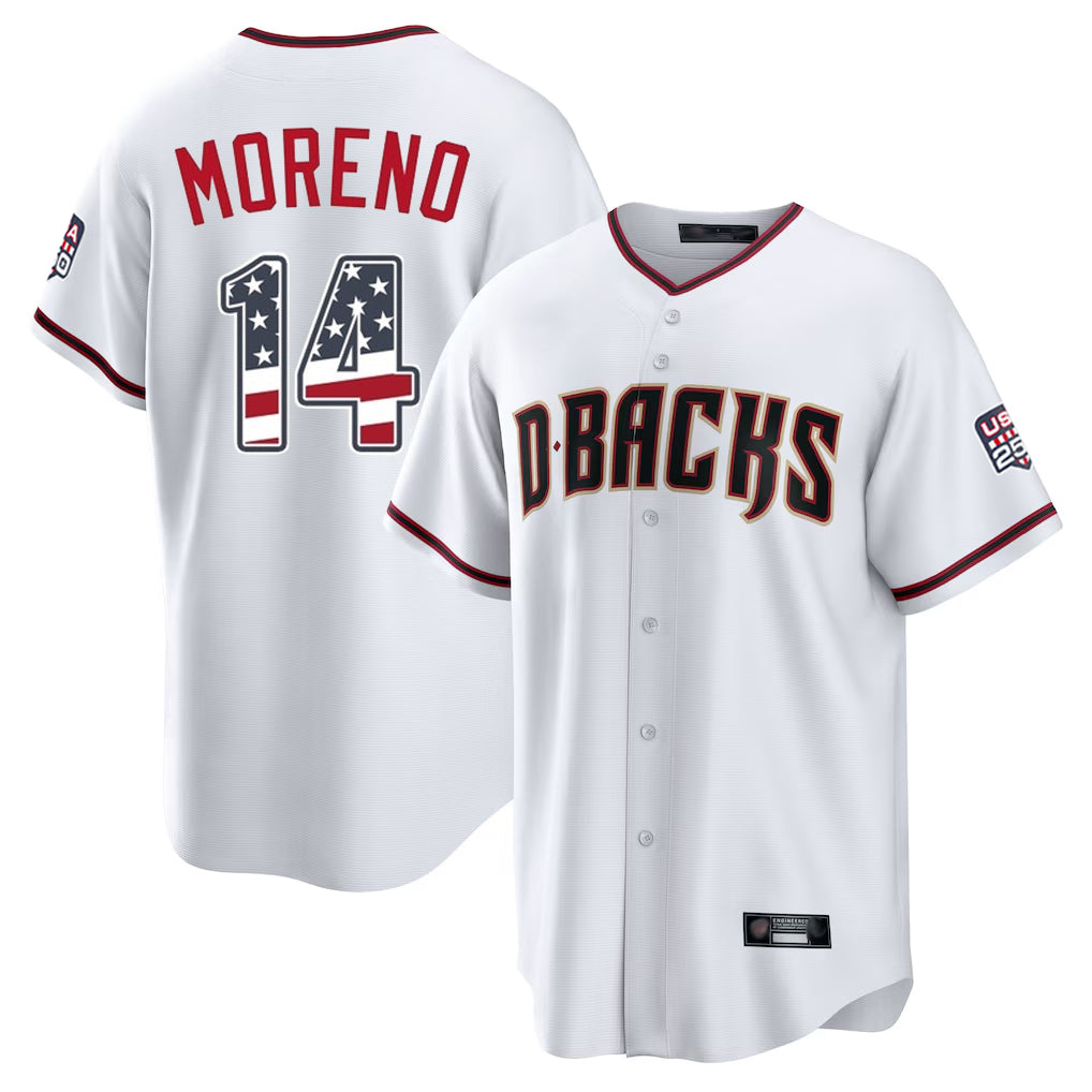 A.Diamondbacks #14 Gabriel Moreno Player White USA 250 Fourth of July Home Game Edoa Stitched Jerseys
