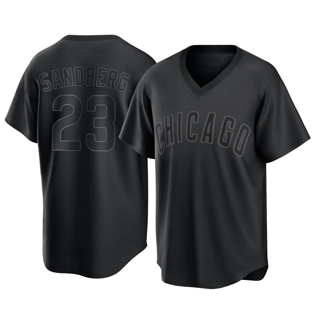 C.Cubs #23 Ryne Sandberg Player Black T-shirt Home Game Edoa Stitched Jerseys