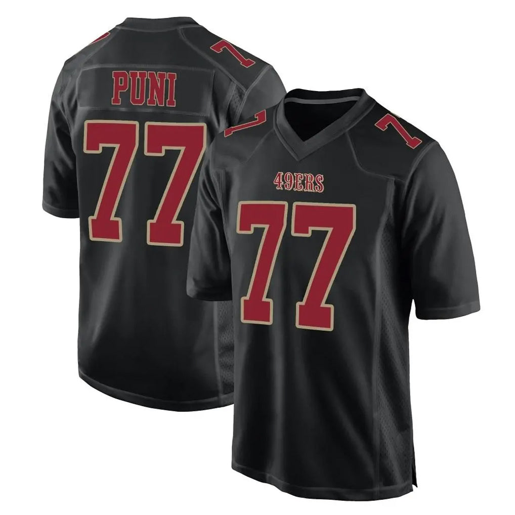 SF.49ers #77 Dominick Puni Player Black Fashion Home Game Edoa Stitched Jerseys