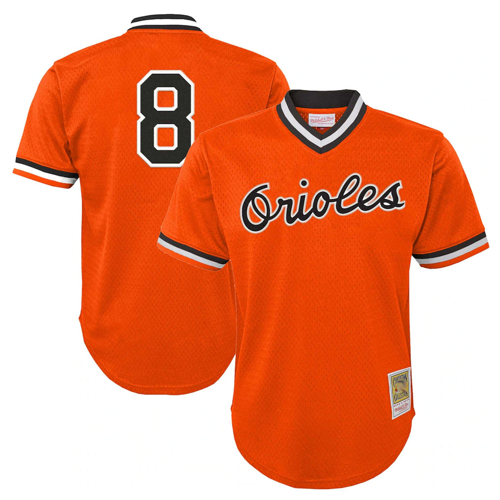 B.Orioles #8 Cal Ripken Player Orange Mitchell & Ness Cooperstown Collection Mesh T-shirt Game Edoa Stitched Jerseys