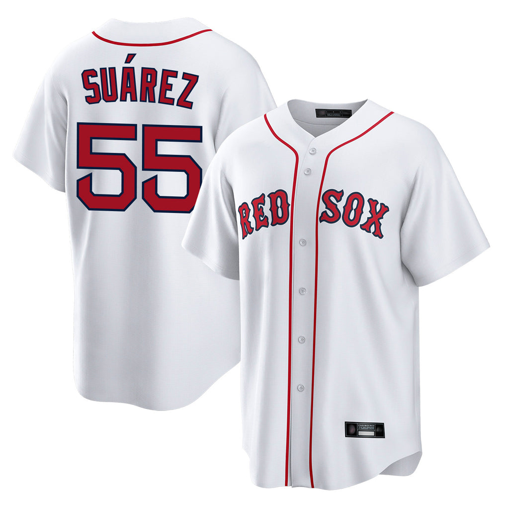 B.Red Sox #55 Ranger Su¨¢rez Player White Home Game Edoa Stitched Jerseys
