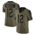 J.Jaguars #12 Travis Hunter Player Olive Salute To Service Limited Game Edoa Stitched Jerseys