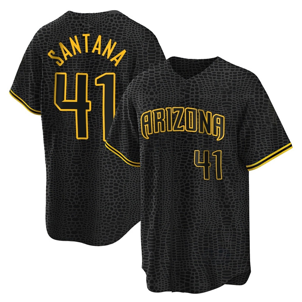 A.Diamondbacks #41 Carlos Santana Player Black Snake Skin City Home Game Edoa Stitched Jerseys