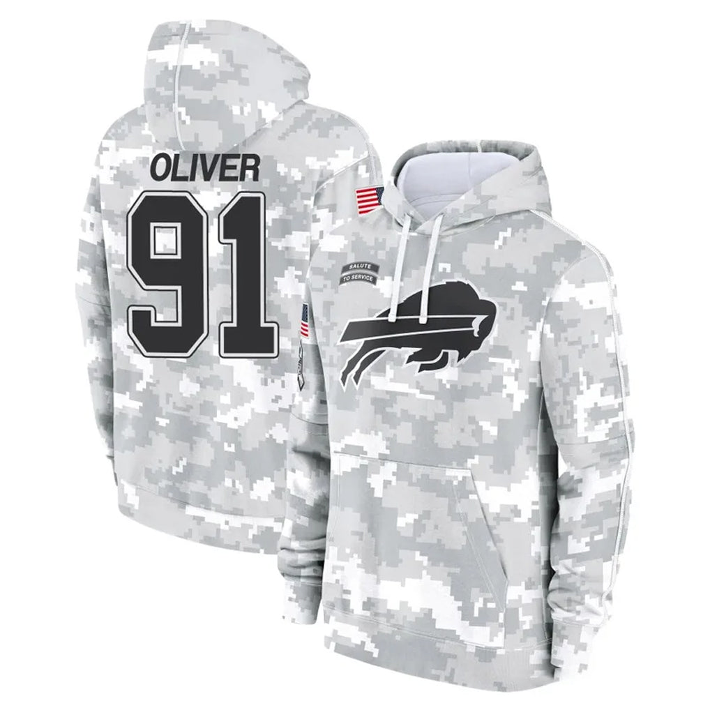 B.Bills #91 Ed Oliver Player Arctic Camo Salute to Service Hoodies Edoa Stitched Jerseys