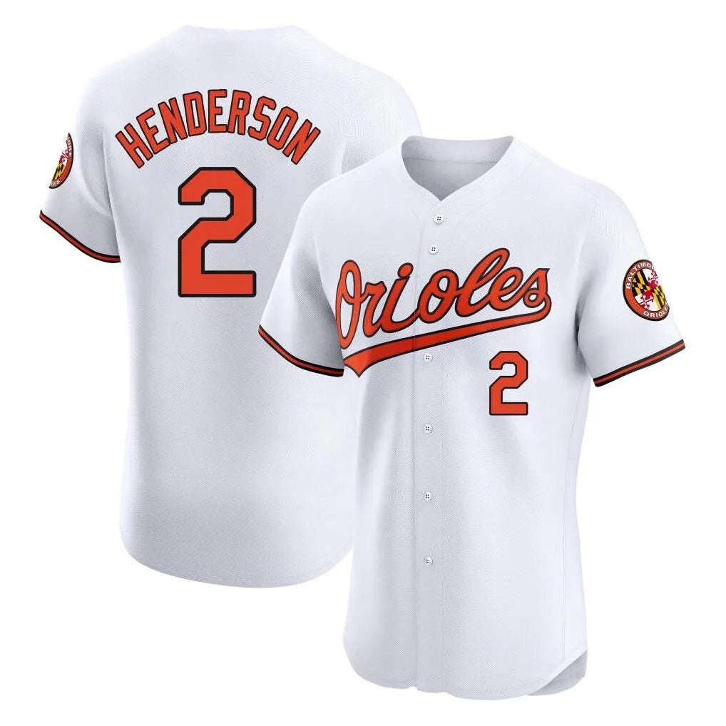 B.Orioles #2 Gunnar Henderson Player White Limited Elite Home Game Edoa Stitched Jerseys
