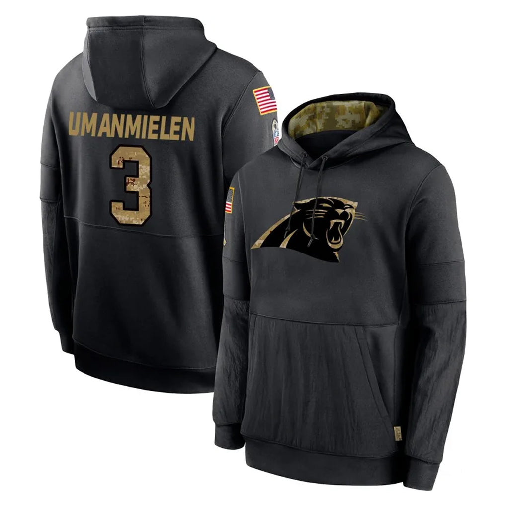 C.Panthers #3 Princely Umanmielen Player Black Salute to Service Pullover Hoodies Limited Game Edoa Stitched Jerseys